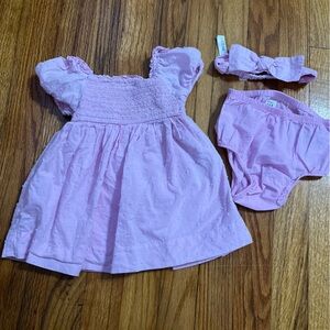 Pink Baby Dress with Bloomers and Headband